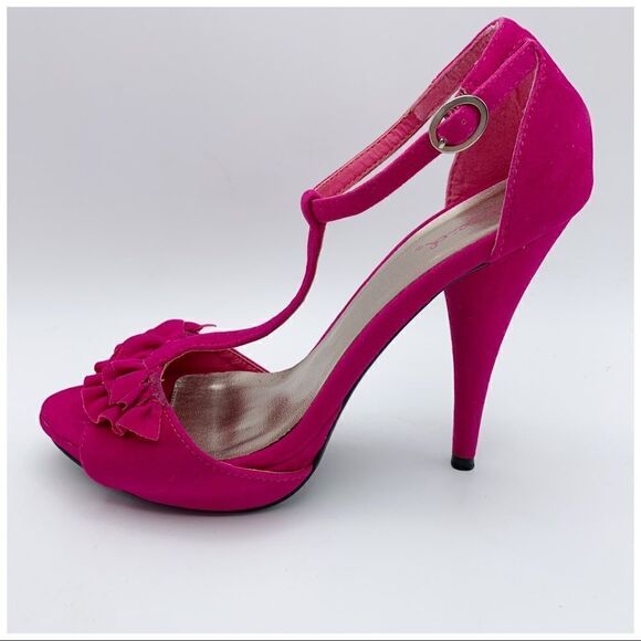 Qupid Hot Pink Valentine Stiletto Heel Ankle Strap Sandal - Picture 1 of 10